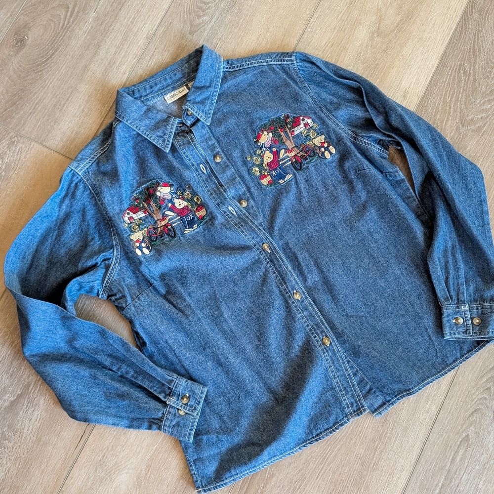 Embroidered Denim Button-Up Shirt